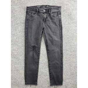 AG Adriano Goldschmied Jeans Womens 27 Black The Stilt Crop Cigarette Distressed